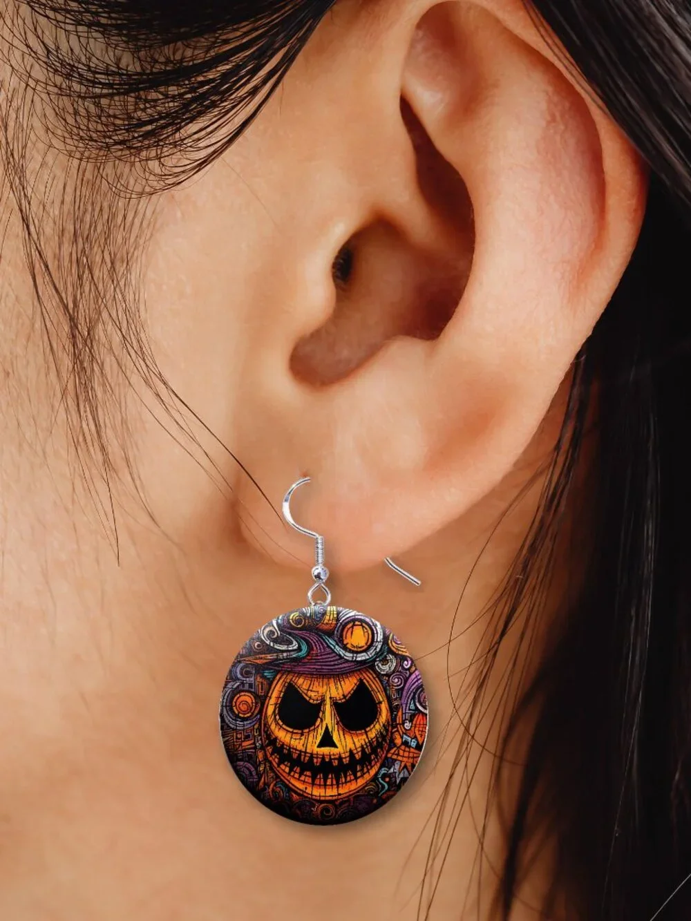 Halloween Scary Jack o lantern, Dangle Button Earrings Jewelry Novelty NEW